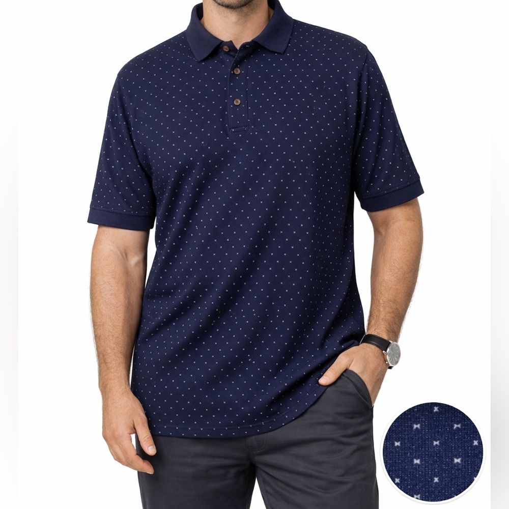 NWT DBK Apparel Polo Shirt 5XL Big & Tall Navy Geometric Cotton Casual Men